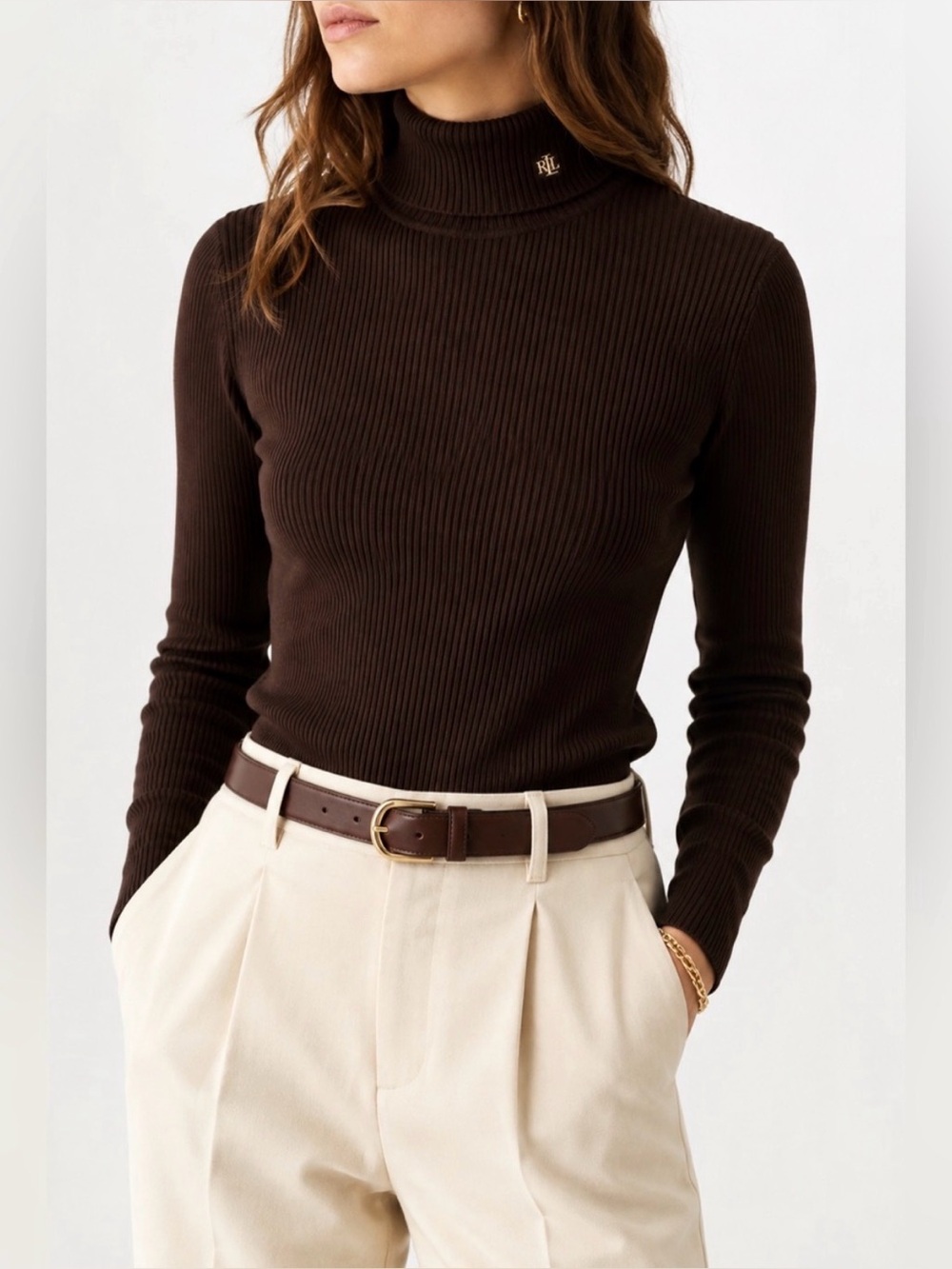 Vintage 90’s Ralph Lauren Fine Ribbed Cotton Rich Chocolate Brown Turtleneck M